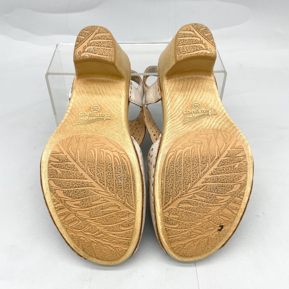 Dansko Womens 38 7.5 Teagan Heel Sandals Ivory Cutout Leather Peep Toe Clog Shoe - Picture 11 of 12
